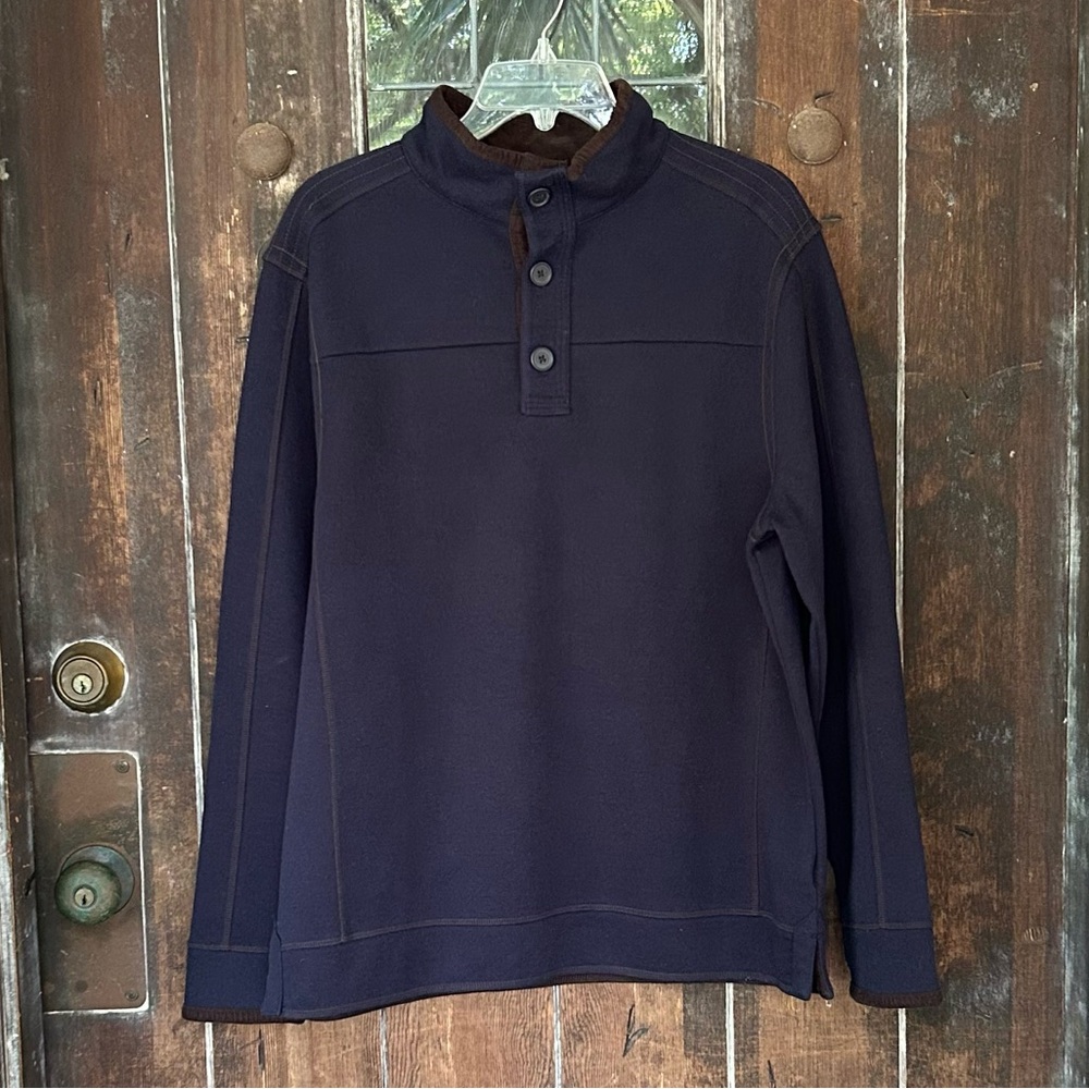 Age of Wisdom | Pullover Navy & Brown Black Quarter Button Long Sleeve Sleeve